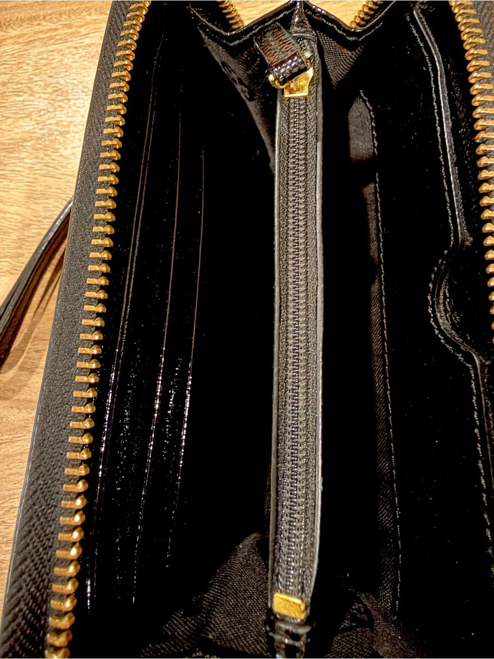 Tory Burch Black Patent Leather Zip Wristlet/Wallet